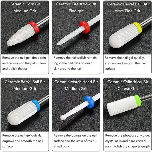 Ceramic Nail Drill Bits Set Electric Manicure Milling Cutter Kit