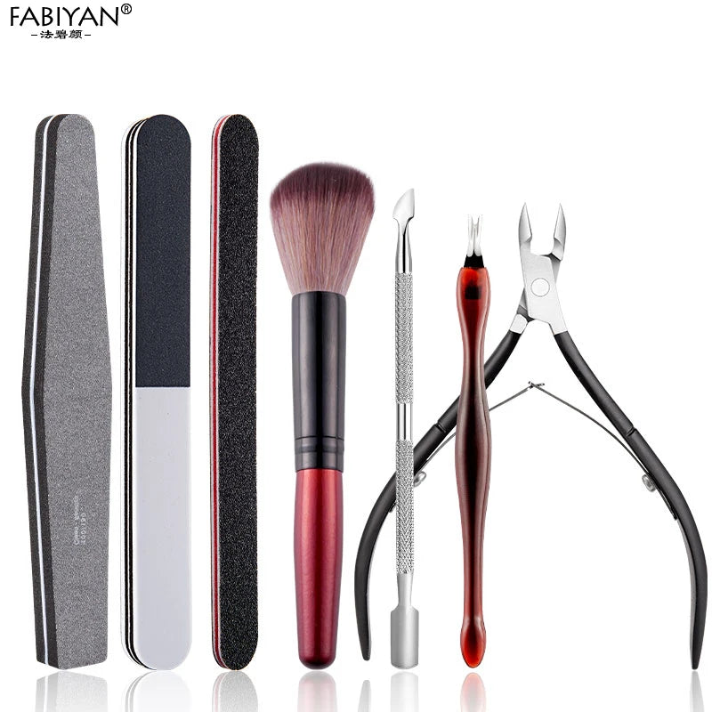 5pcs Nail File Buffer Block Set Dust Brush UV Gel Manicure Tools