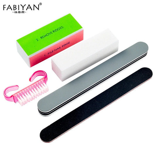 5pcs Nail File Buffer Block Set Dust Brush UV Gel Manicure Tools