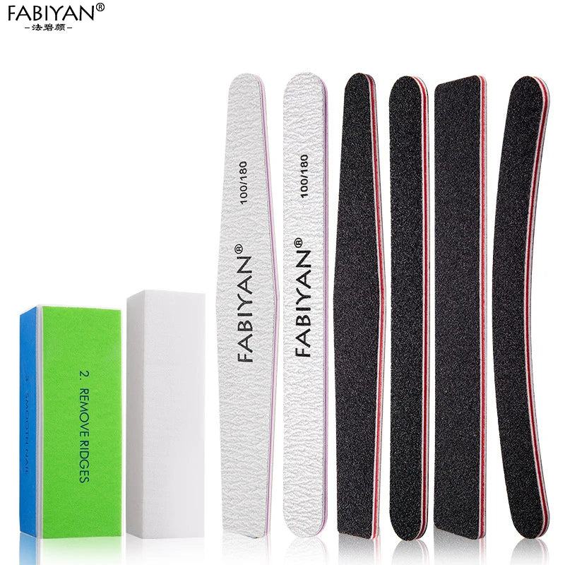 5pcs Nail File Buffer Block Set Dust Brush UV Gel Manicure Tools