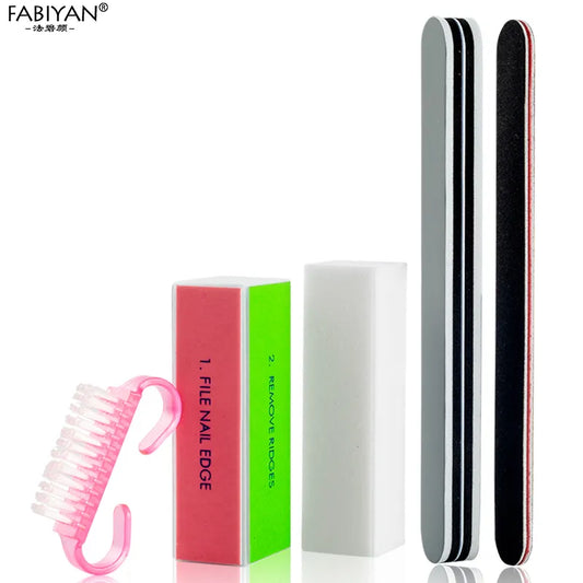5pcs Nail File Buffer Block Set Dust Brush UV Gel Manicure Tools