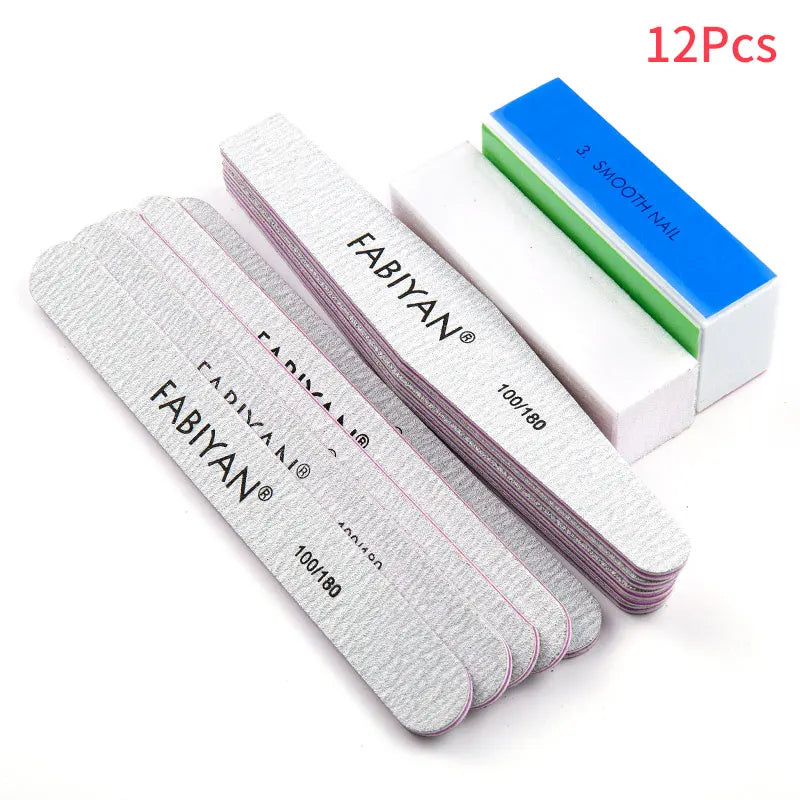 5pcs Nail File Buffer Block Set Dust Brush UV Gel Manicure Tools