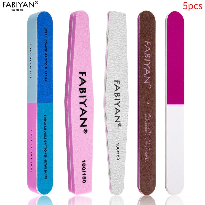 5pcs Nail File Buffer Block Set Dust Brush UV Gel Manicure Tools