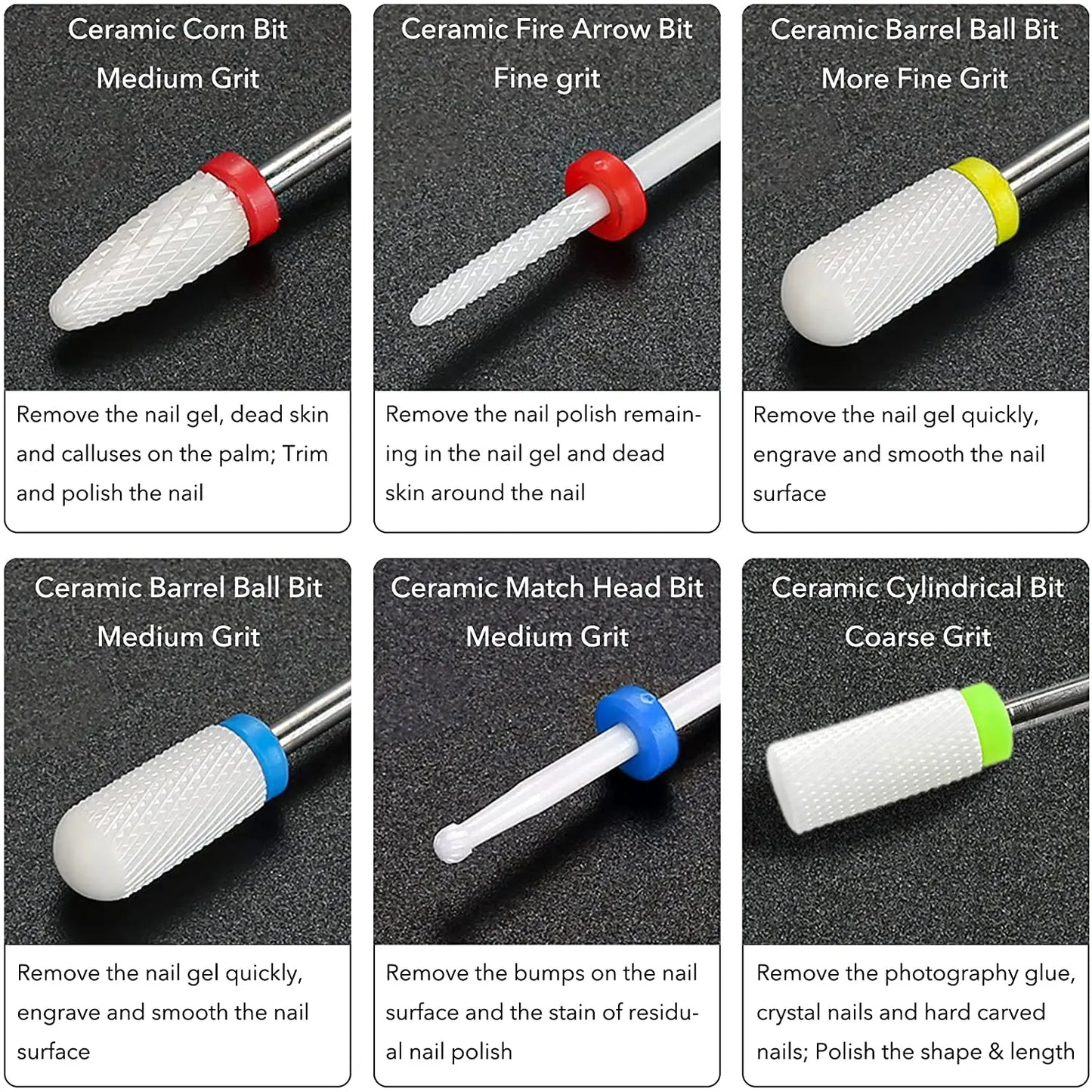 Ceramic Nail Drill Bits Set Electric Manicure Milling Cutter Kit