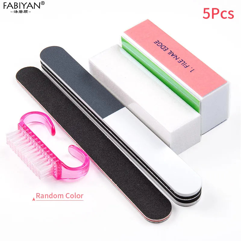 5pcs Nail File Buffer Block Set Dust Brush UV Gel Manicure Tools