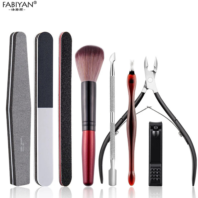 5pcs Nail File Buffer Block Set Dust Brush UV Gel Manicure Tools